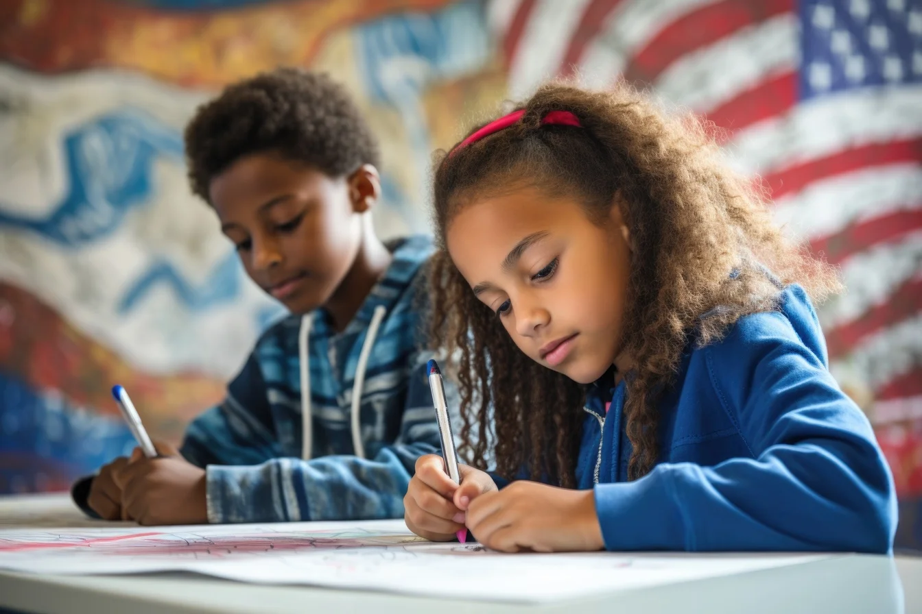 school age boy and girl doing homework